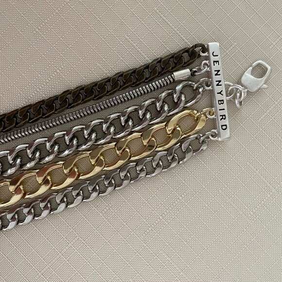 Jenny Bird Chunky Chain Austin Cuff Bracelet Mixed Metal Adjustable Length With - Picture 4 of 7